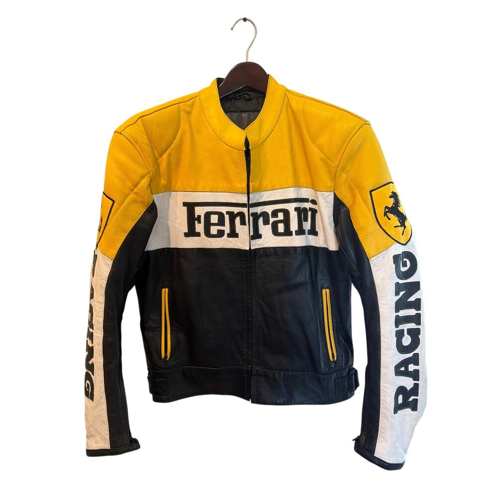 ⭐️ Men’s Ferrari Genuine Leather Jacket Size Medium Racing Luxury Moto Formula1